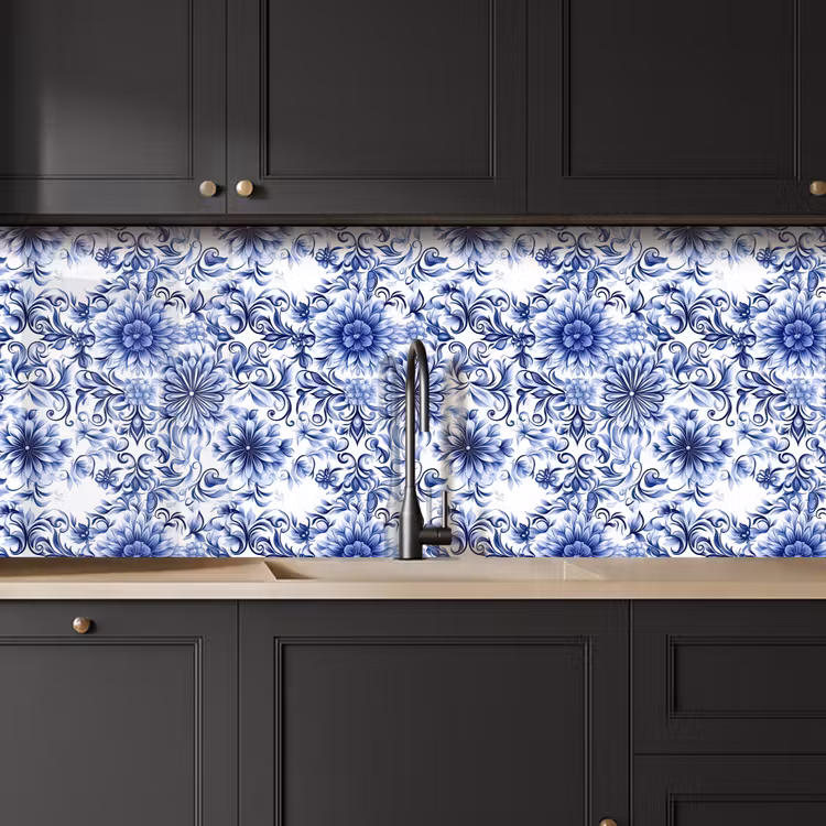 Schienale cucina - Fiori - Blu - Motivo - Bianco — 6