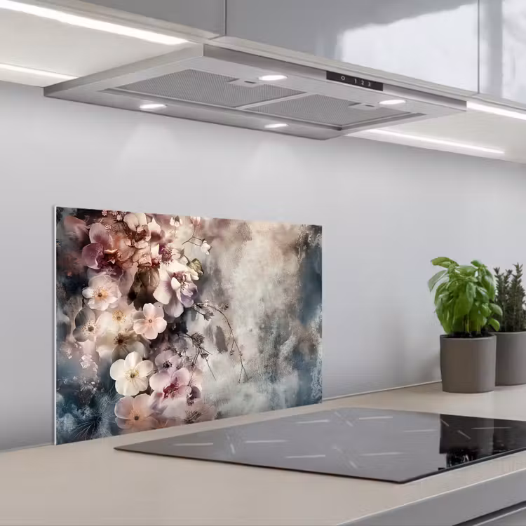 Paraschizzi cucina - Fiori - Cemento - Grigio - Flora — 1