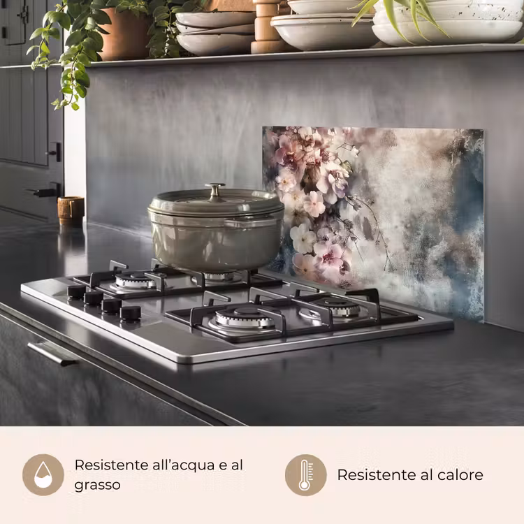 Paraschizzi cucina - Fiori - Cemento - Grigio - Flora — 2