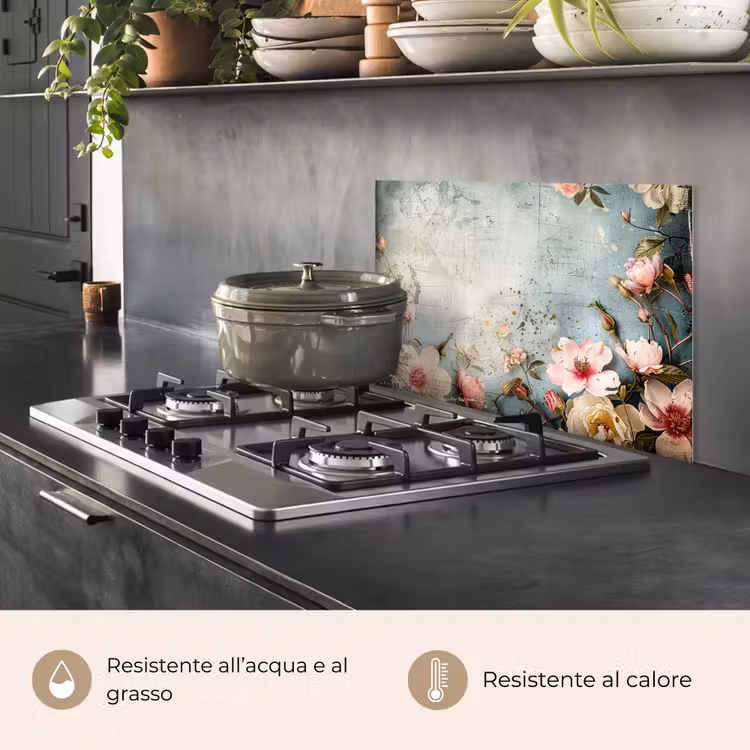 Paraschizzi cucina - Fiori - Cemento - Grigio - Natura — 2
