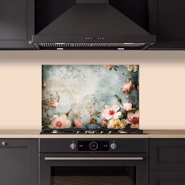 Paraschizzi cucina - Fiori - Cemento - Grigio - Natura — 5