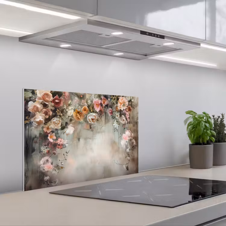 Paraschizzi cucina - Fiori - Cemento - Rose - Grigio — 1