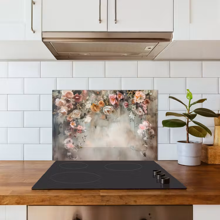 Paraschizzi cucina - Fiori - Cemento - Rose - Grigio — 3