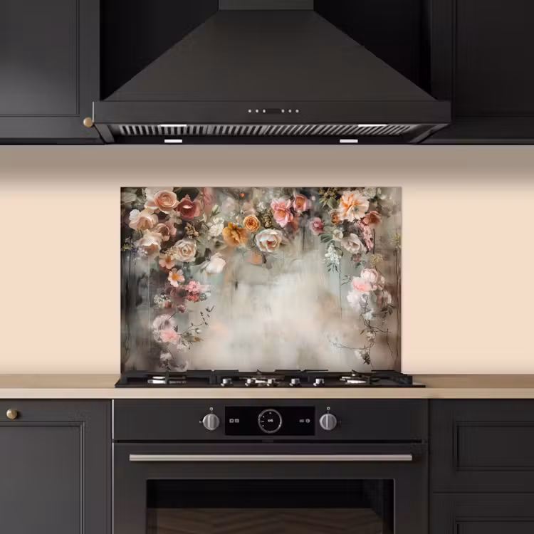 Paraschizzi cucina - Fiori - Cemento - Rose - Grigio — 5