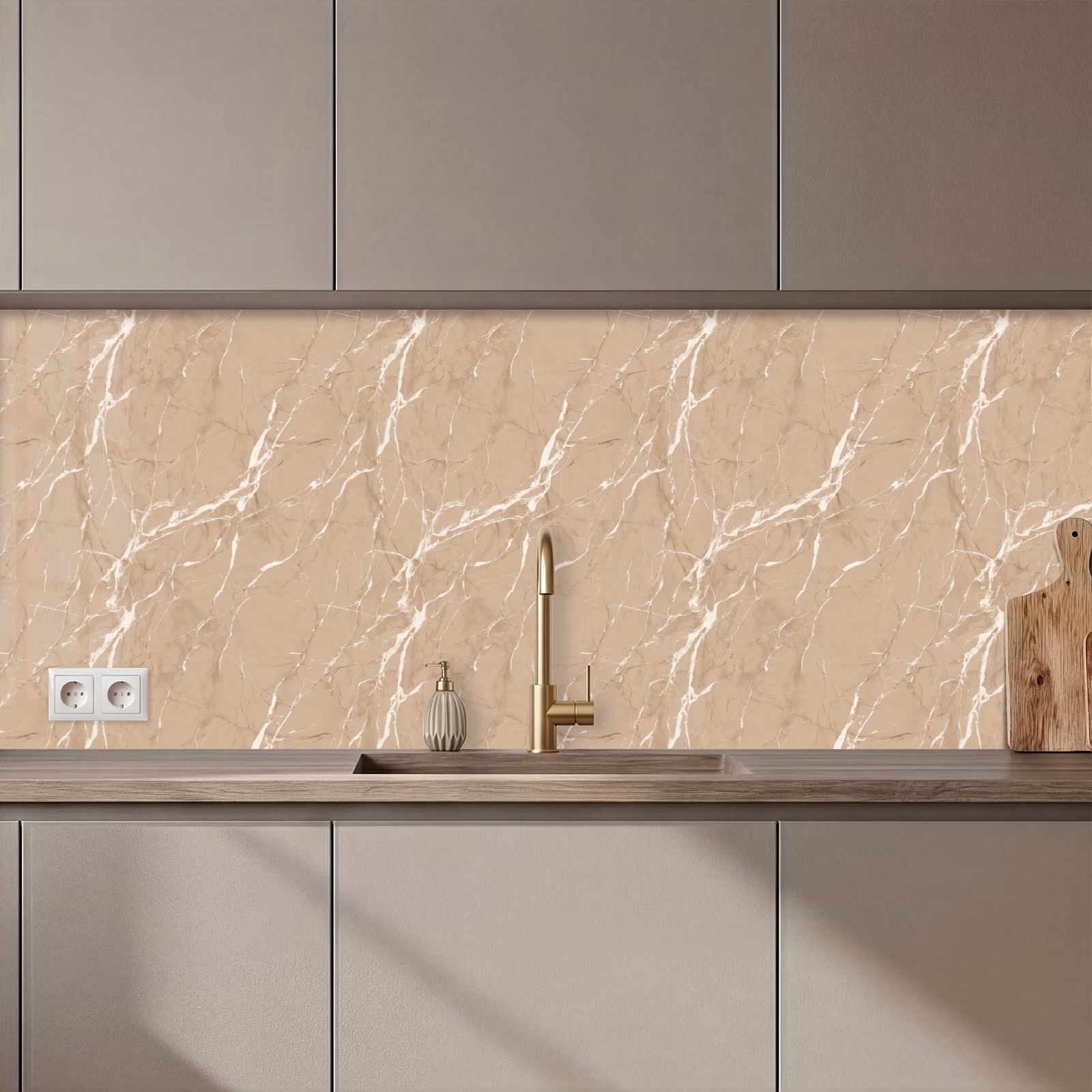 Schienale cucina - Beige - Marmo - Organico - Bianco — 1