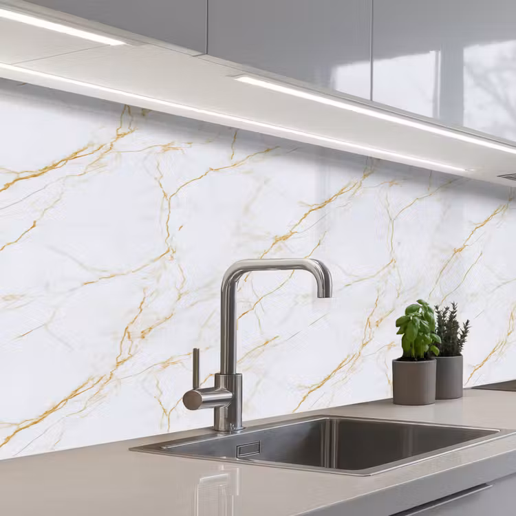 Schienale cucina - Bianco - Marmo - Oro - Lussuoso — 2