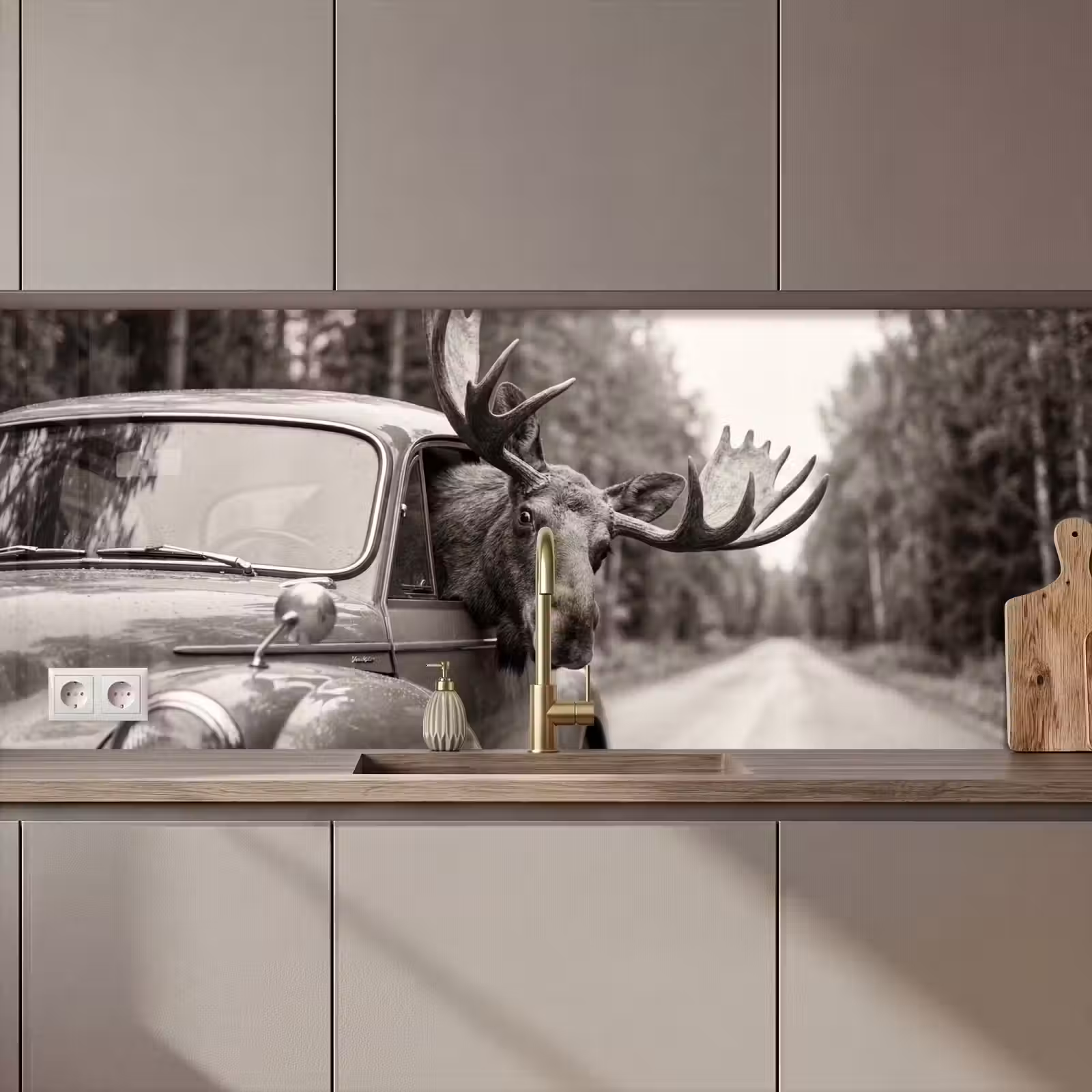 Schienale cucina - Alce - Auto - Corna - Nero - Bianco — 1