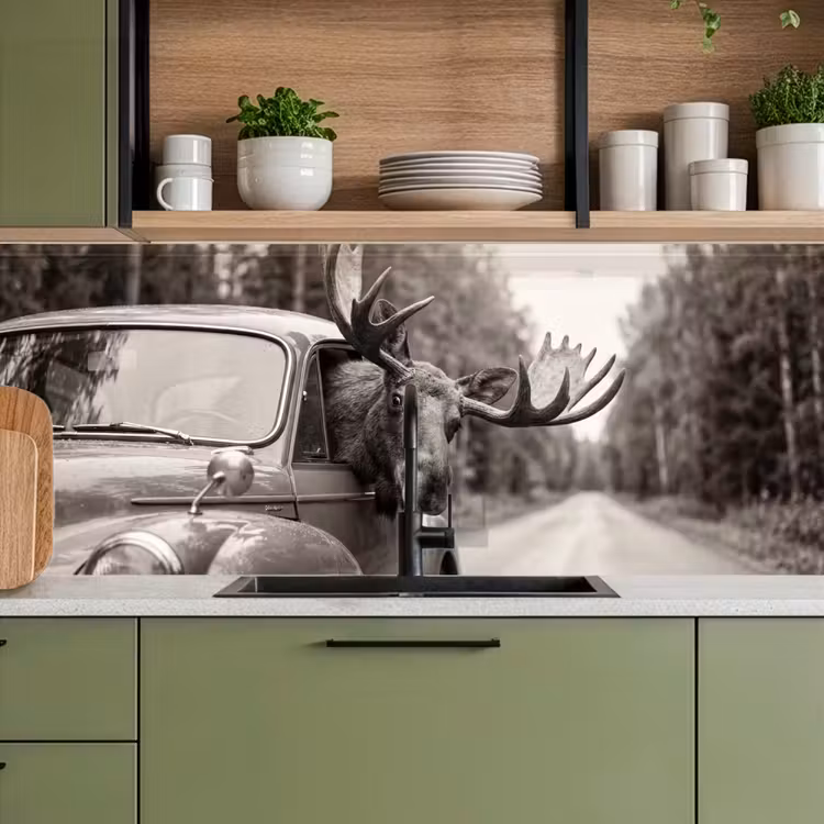 Schienale cucina - Alce - Auto - Corna - Nero - Bianco — 8