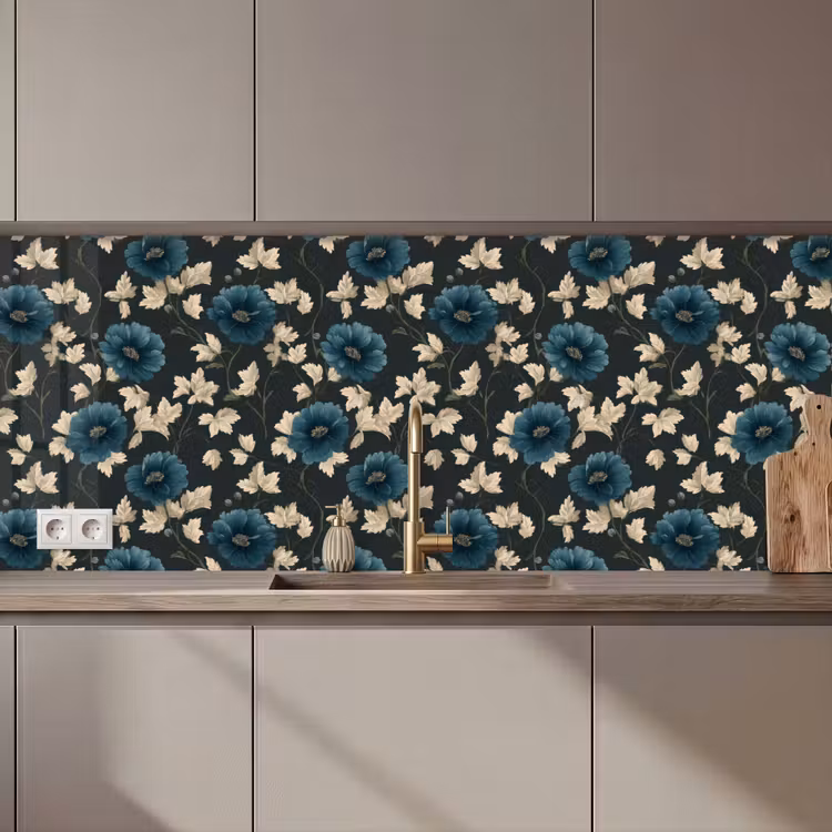 Schienale cucina - Botanico - Fiori - Blu — 1