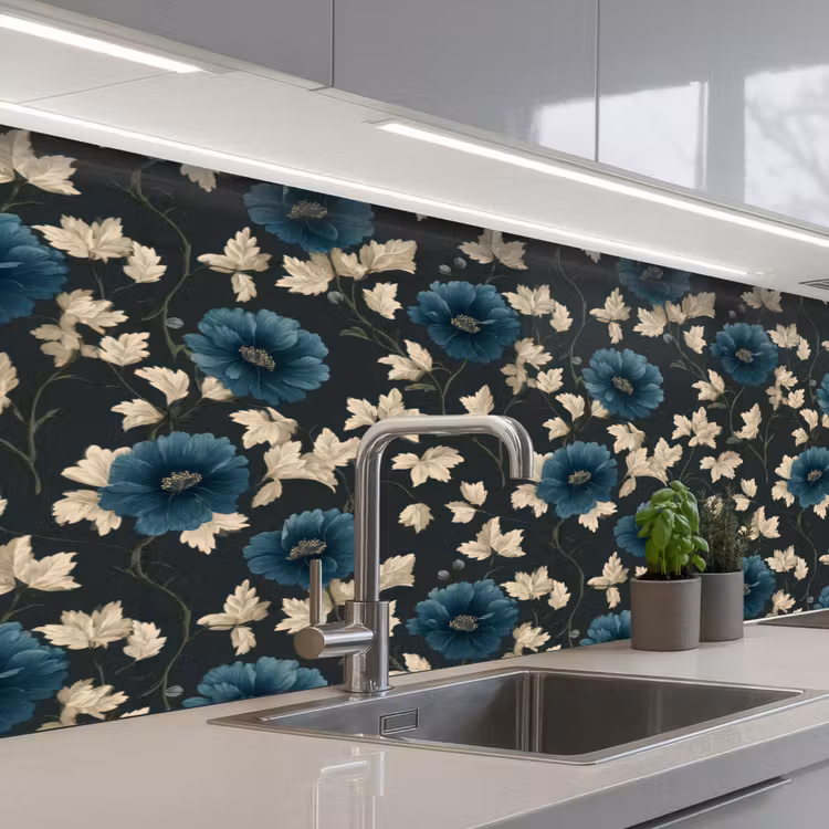Schienale cucina - Botanico - Fiori - Blu — 2