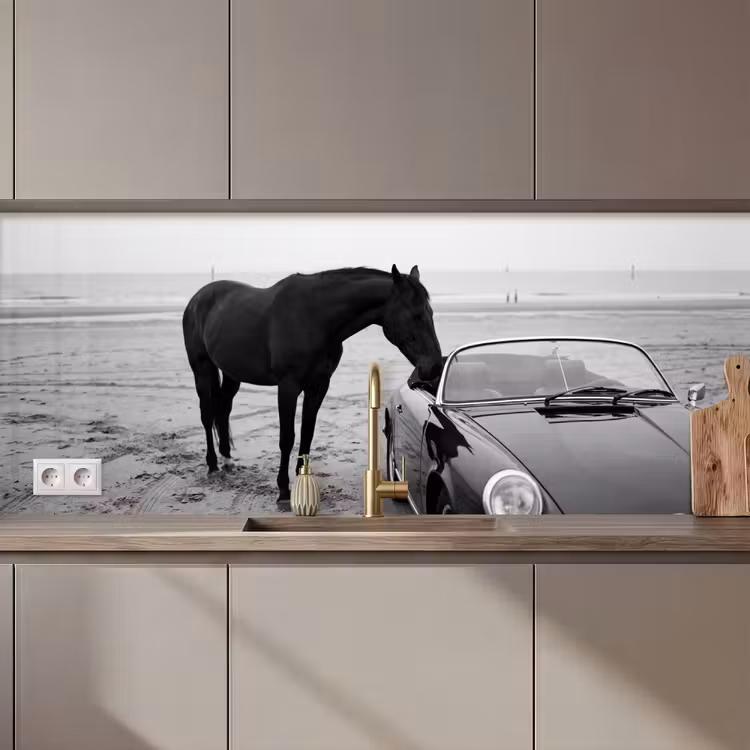 Schienale cucina - Cavallo - Auto - Nero - Bianco — 1