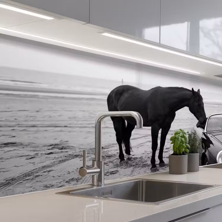 Schienale cucina - Cavallo - Auto - Nero - Bianco — 2