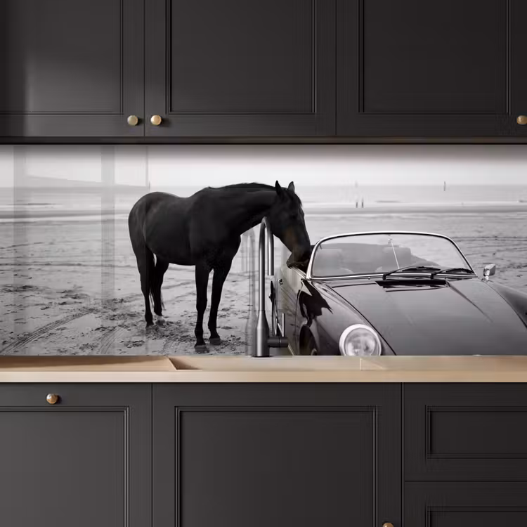 Schienale cucina - Cavallo - Auto - Nero - Bianco — 6