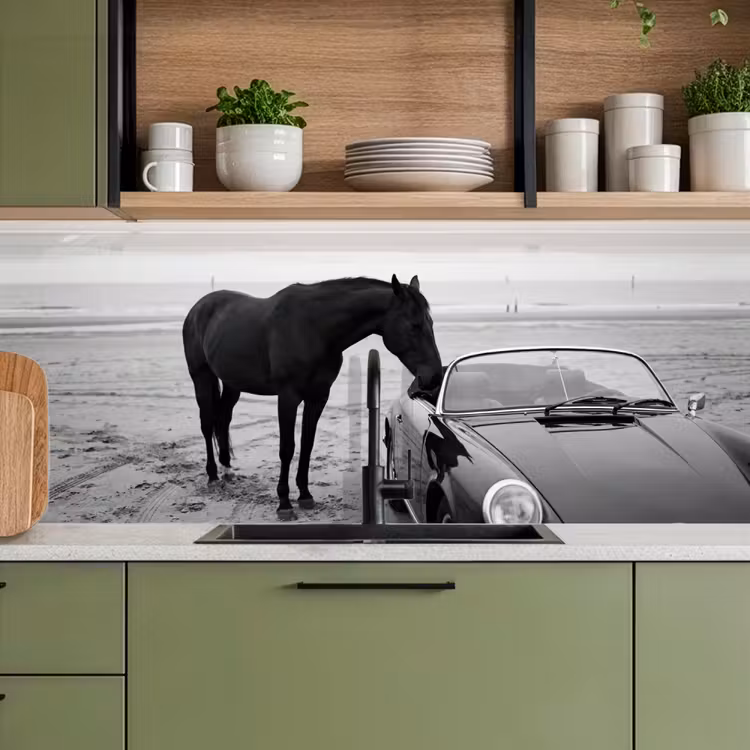 Schienale cucina - Cavallo - Auto - Nero - Bianco — 8