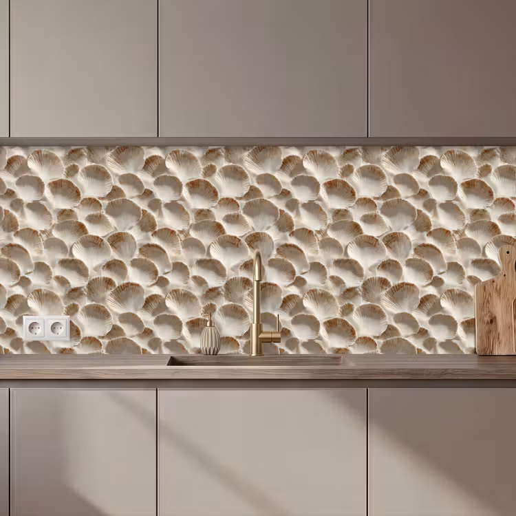 Schienale cucina - Conchiglie - Forma a ventaglio - Bianco — 1