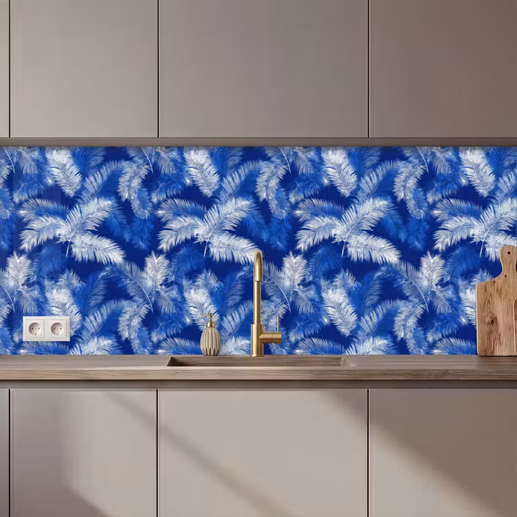 Schienale cucina - Foglia di palma - Motivo - Blu — 1