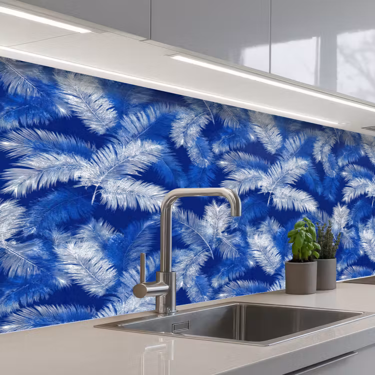 Schienale cucina - Foglia di palma - Motivo - Blu — 2