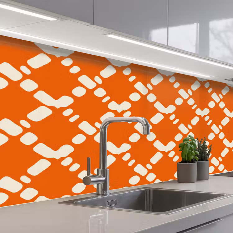 Schienale cucina - Arancione - Motivo a scacchi - Bianco — 2