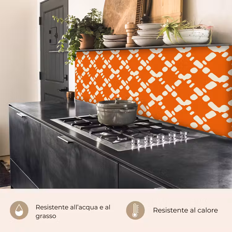 Schienale cucina - Arancione - Motivo a scacchi - Bianco — 5