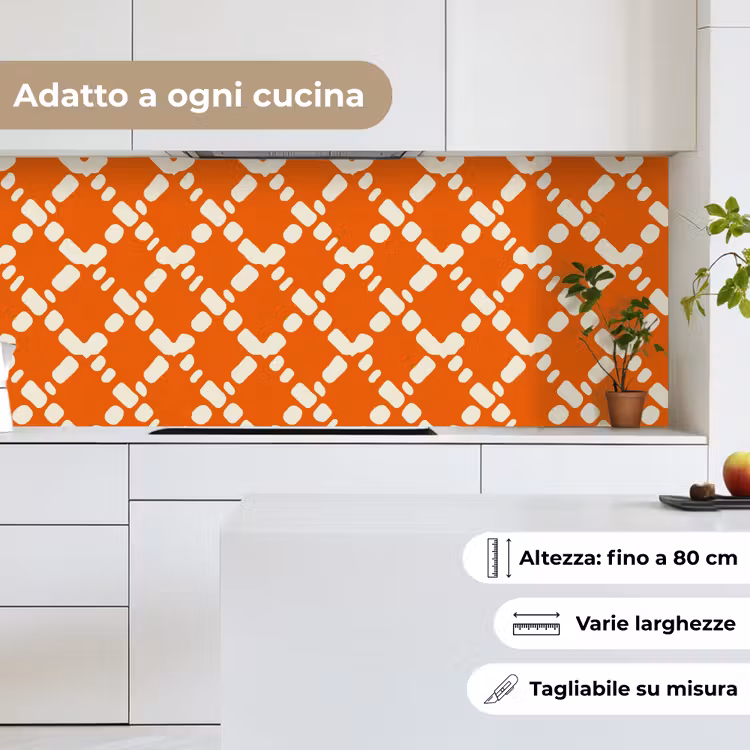 Schienale cucina - Arancione - Motivo a scacchi - Bianco — 7