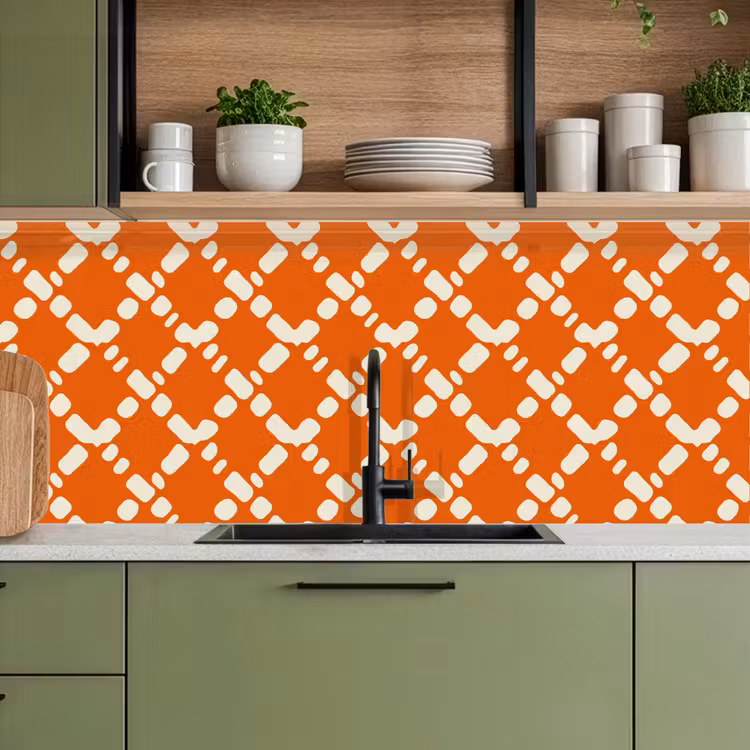Schienale cucina - Arancione - Motivo a scacchi - Bianco — 8