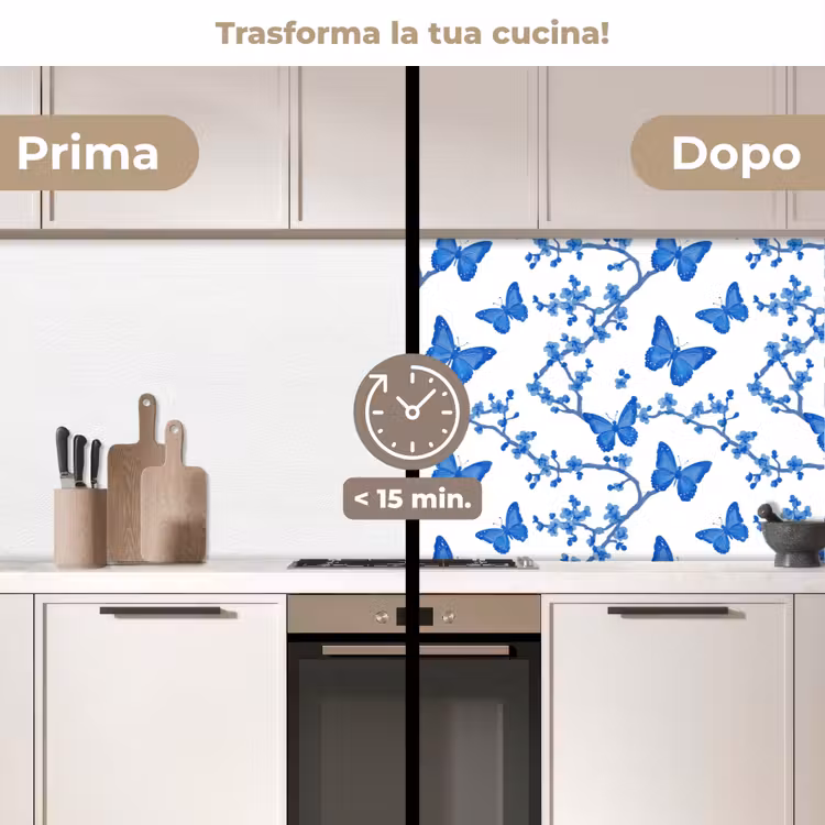 Schienale cucina - Farfalla - Fiori - Blu — 3