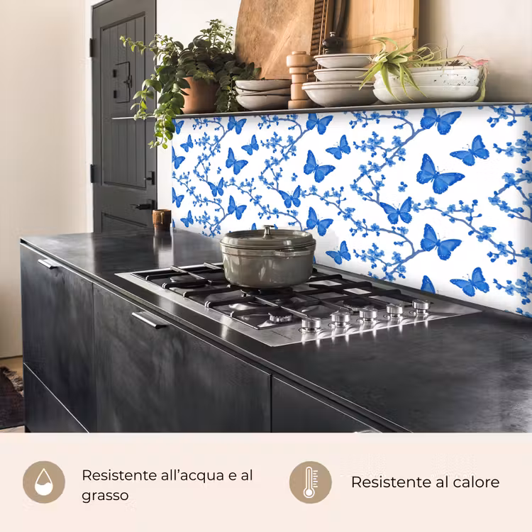Schienale cucina - Farfalla - Fiori - Blu — 5