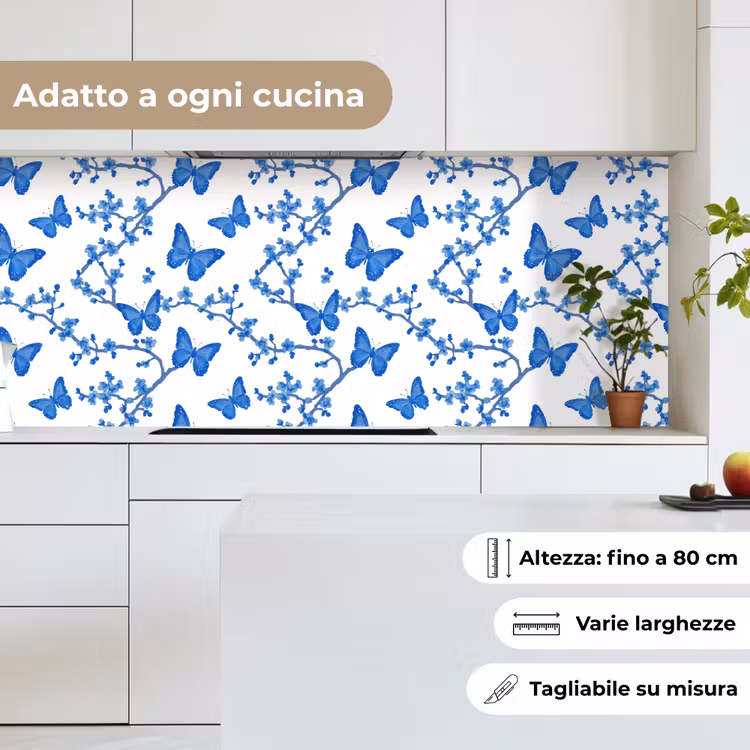 Schienale cucina - Farfalla - Fiori - Blu — 7