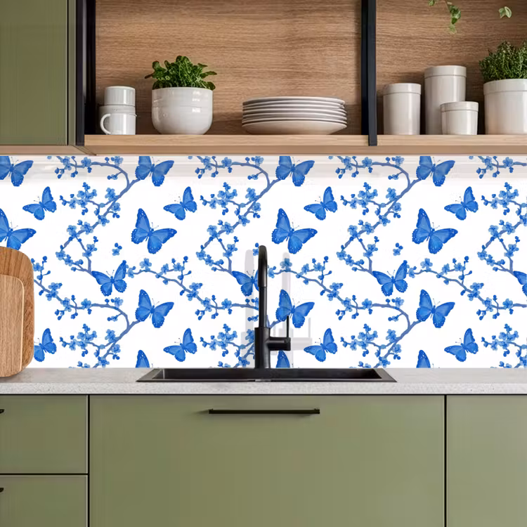 Schienale cucina - Farfalla - Fiori - Blu — 8