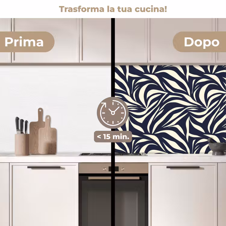 Schienale cucina - Forme di foglie - Blu - Motivo - Bianco — 3