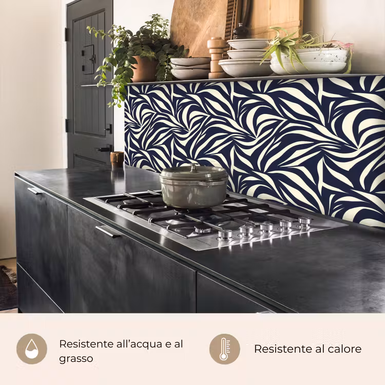 Schienale cucina - Forme di foglie - Blu - Motivo - Bianco — 5