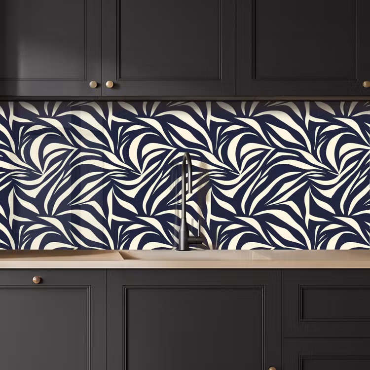 Schienale cucina - Forme di foglie - Blu - Motivo - Bianco — 6