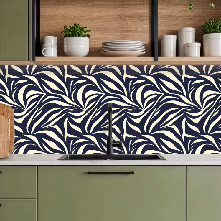 Schienale cucina - Forme di foglie - Blu - Motivo - Bianco — 8