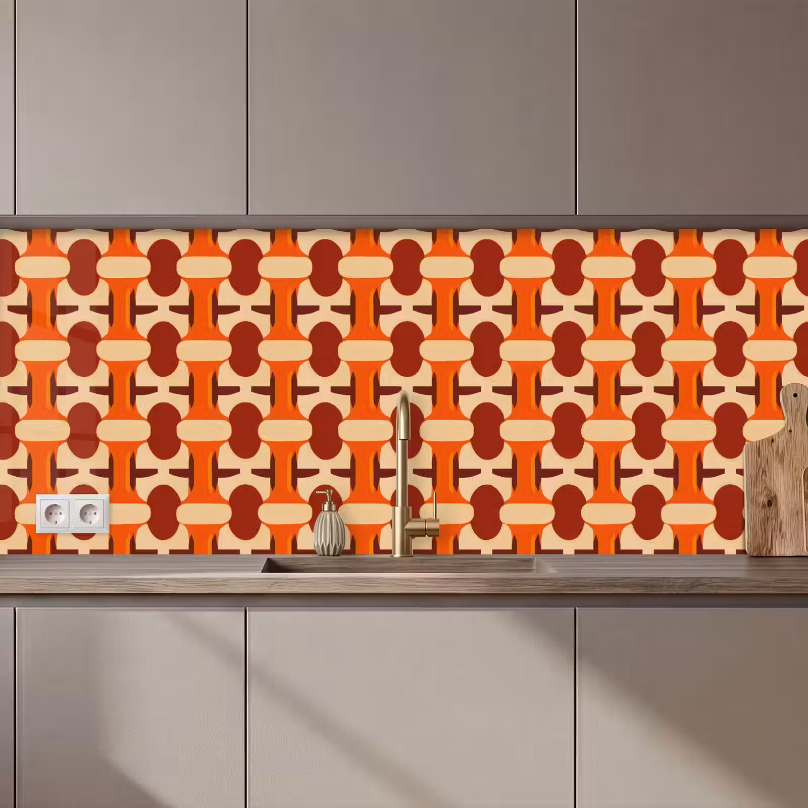 Schienale cucina - Geometrico - Retrò - Arancione — 1