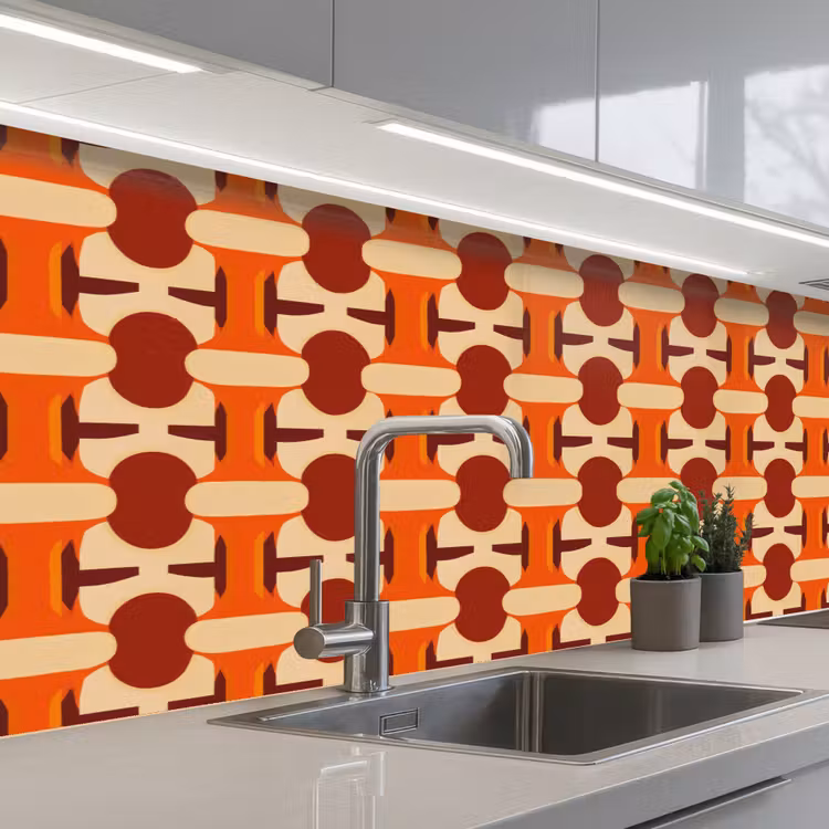 Schienale cucina - Geometrico - Retrò - Arancione — 2