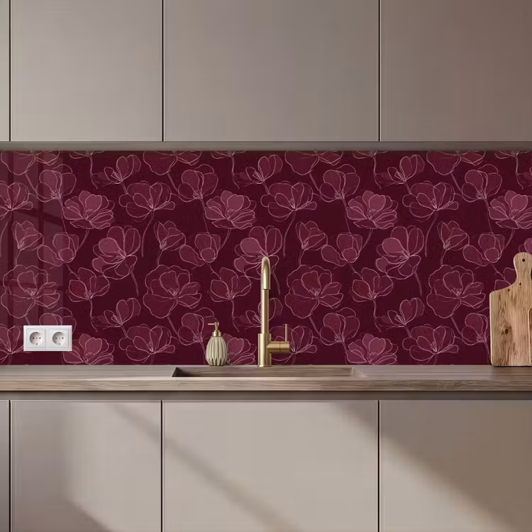 Schienale cucina - Fiori - Motivo - Borgogna — 1