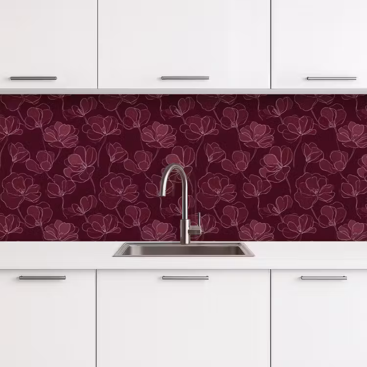 Schienale cucina - Fiori - Motivo - Borgogna — 4