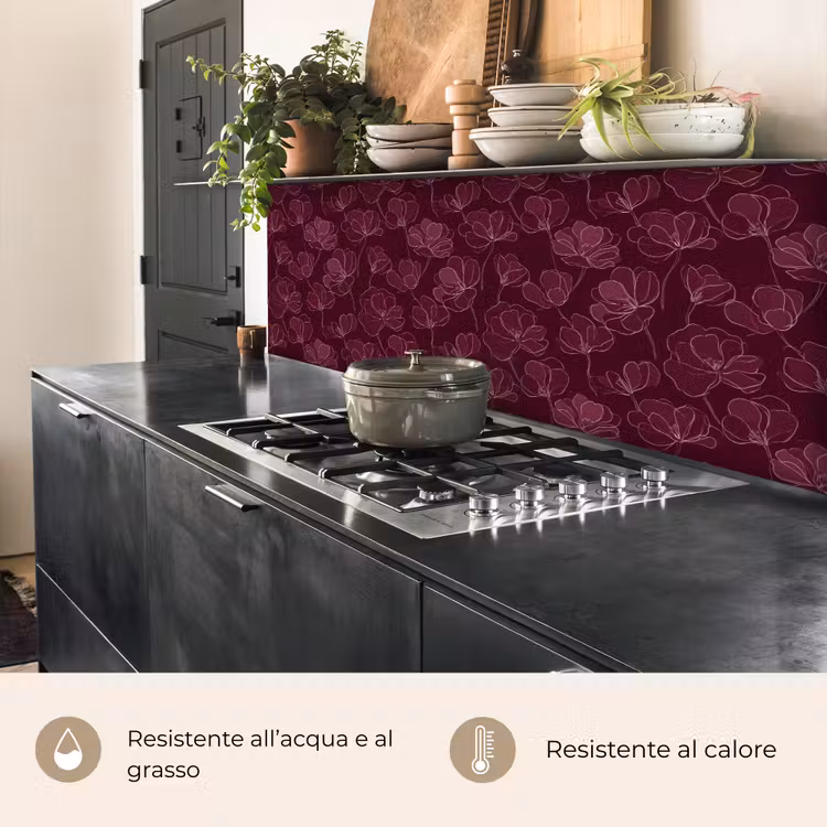 Schienale cucina - Fiori - Motivo - Borgogna — 5