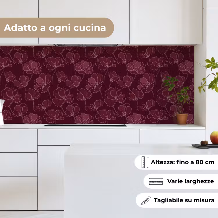 Schienale cucina - Fiori - Motivo - Borgogna — 7