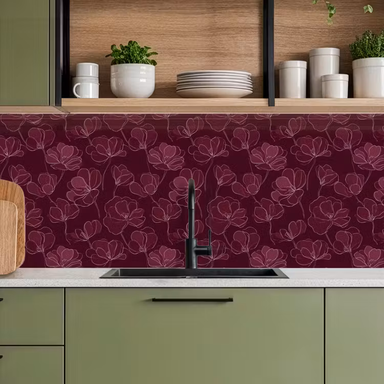 Schienale cucina - Fiori - Motivo - Borgogna — 8