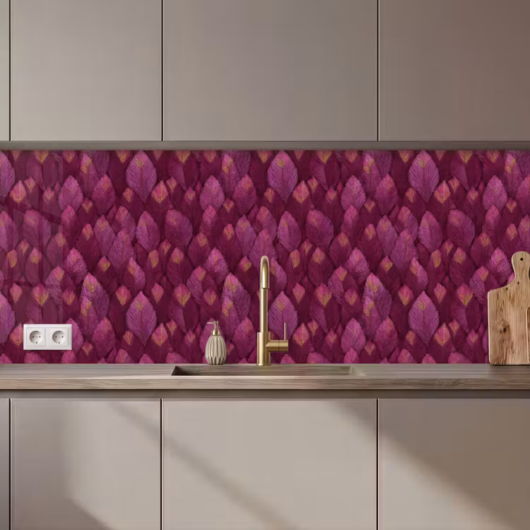 Schienale cucina - Foglie - Motivo - Borgogna — 1
