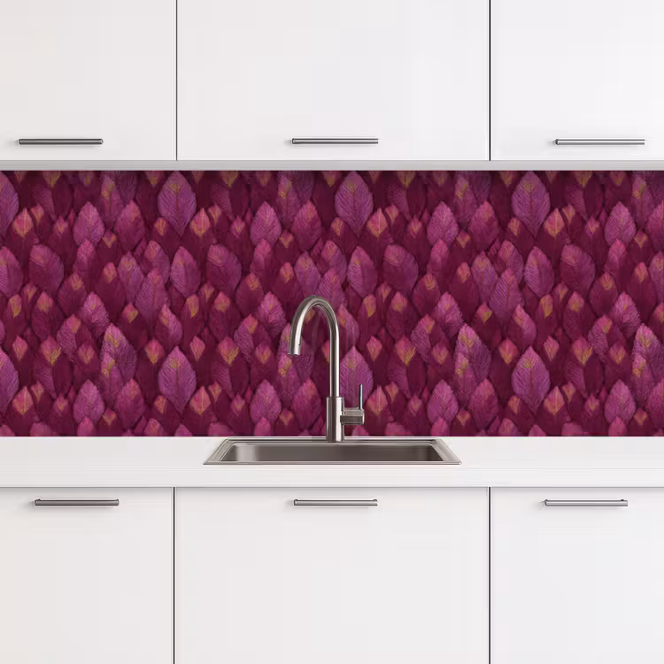Schienale cucina - Foglie - Motivo - Borgogna — 4