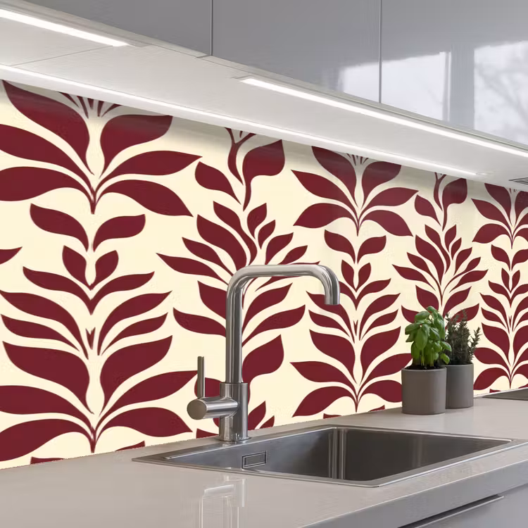 Schienale cucina - Astratto - Foglie - Borgogna — 2