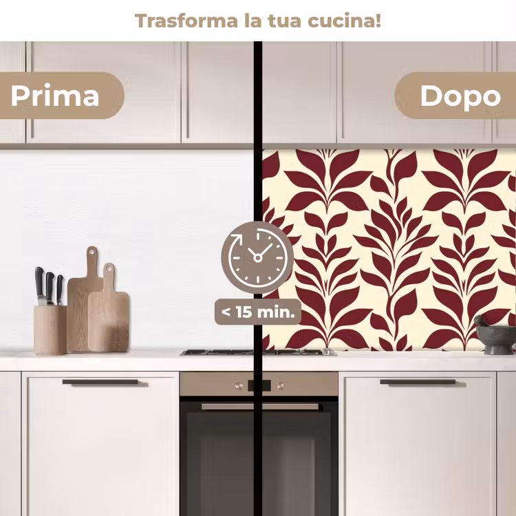 Schienale cucina - Astratto - Foglie - Borgogna — 3