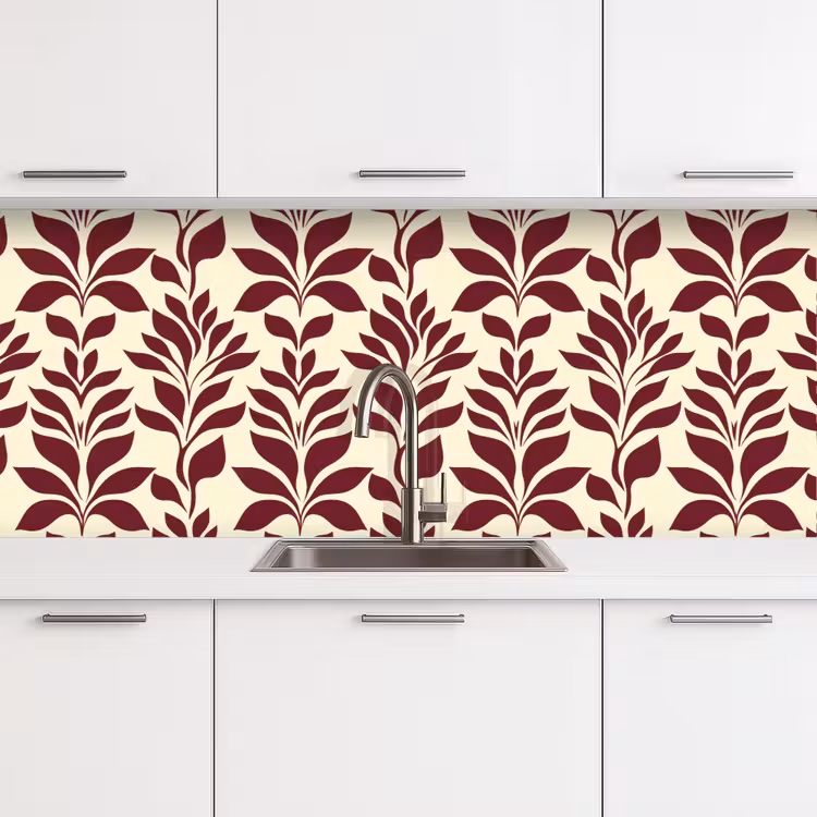 Schienale cucina - Astratto - Foglie - Borgogna — 4