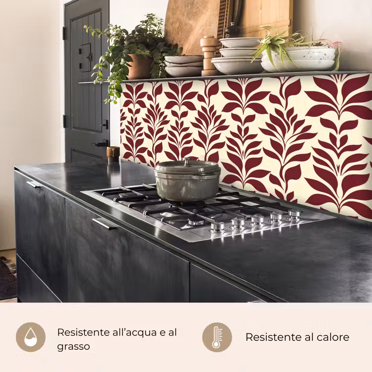 Schienale cucina - Astratto - Foglie - Borgogna — 5