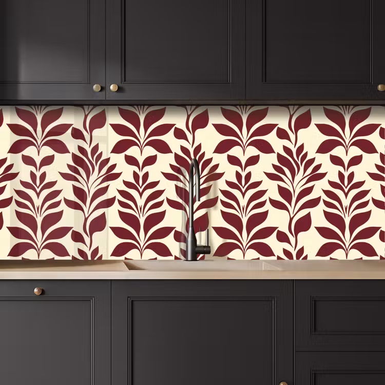Schienale cucina - Astratto - Foglie - Borgogna — 6