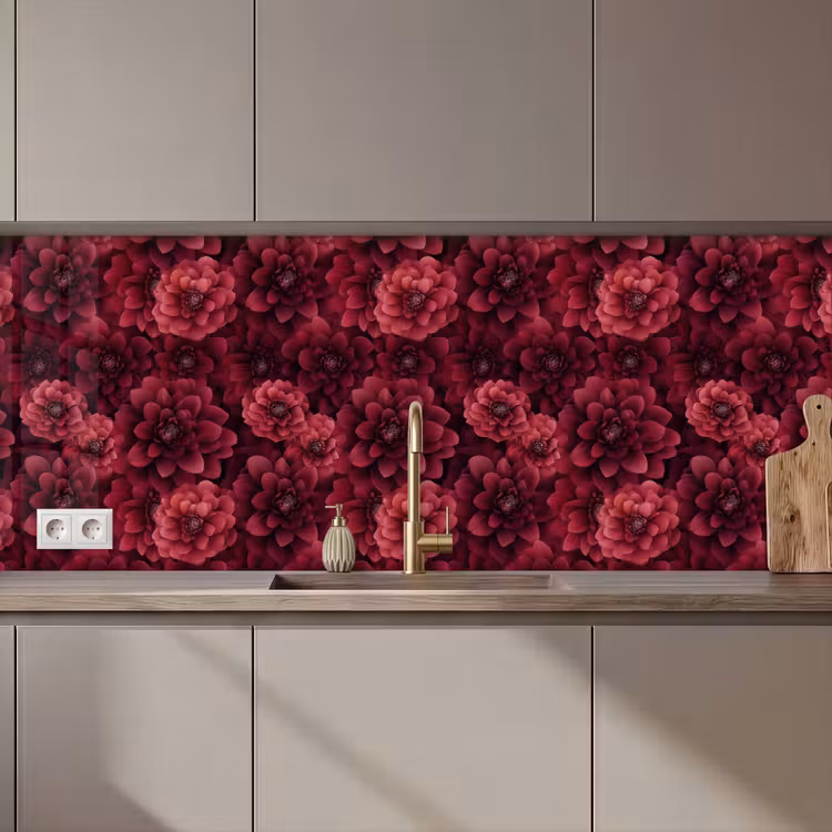 Schienale cucina - Dalie - Fiori - Rosso — 1
