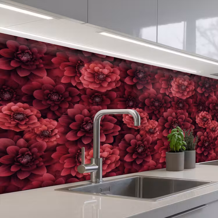 Schienale cucina - Dalie - Fiori - Rosso — 2