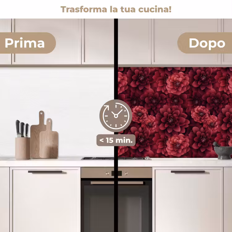 Schienale cucina - Dalie - Fiori - Rosso — 3